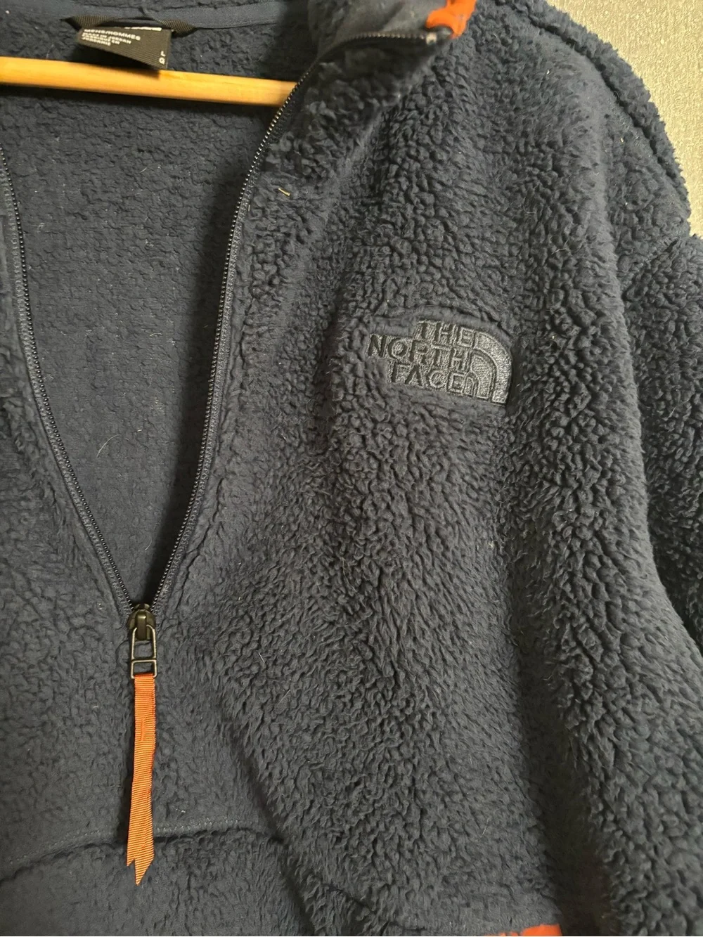 The North Face Navy Sherpa Half-Zip Hoodie with Orange Trim